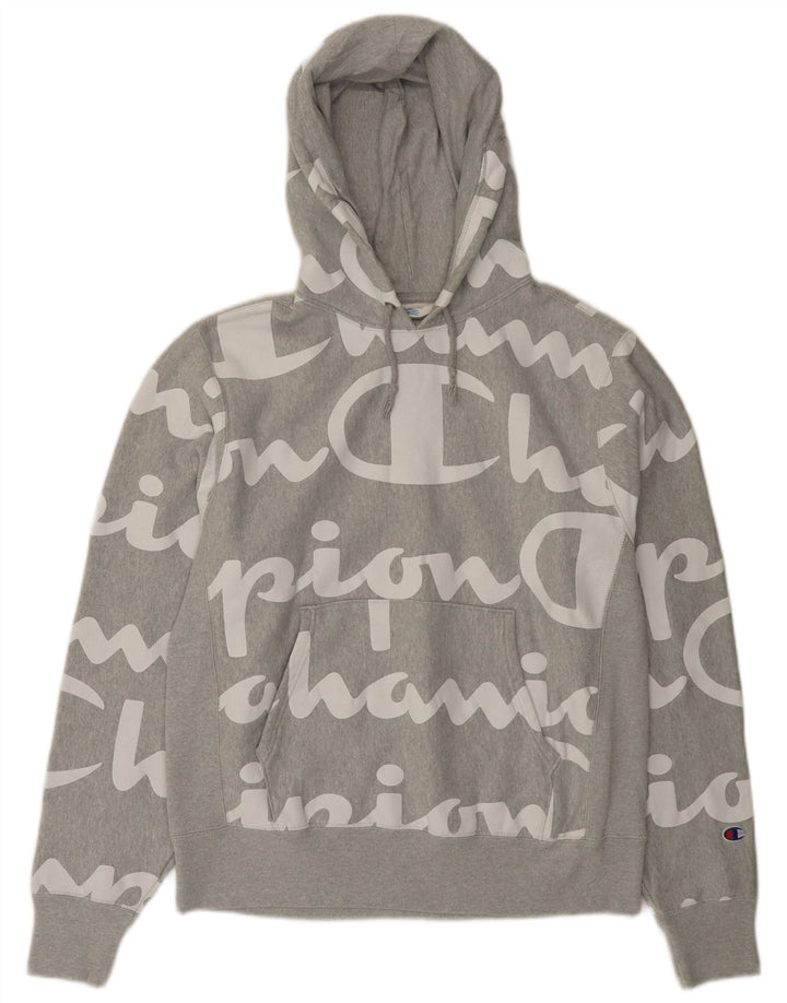 Champion Mens Graphic Hoodie Jumper Medium Grey Cotton