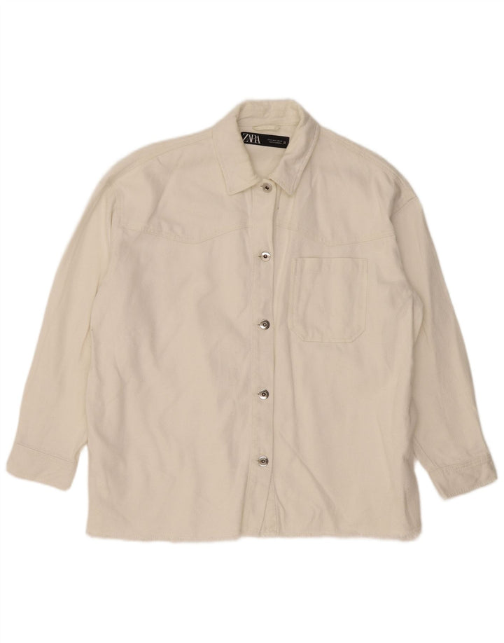 Zara Womens Overshirt Shirt UK 10 Small White Cotton