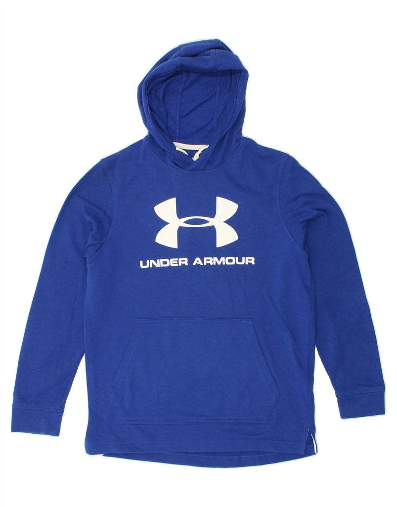 UNDER ARMOUR Mens Graphic Hoodie Jumper Small Blue Cotton | Vintage Under Armour | Thrift | Second-Hand Under Armour | Used Clothing | Messina Hembry 