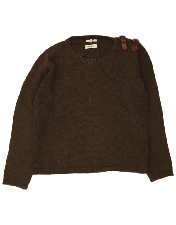 Massimo Dutti Womens Boat Neck Jumper Sweater UK 16 Large Khaki Wool