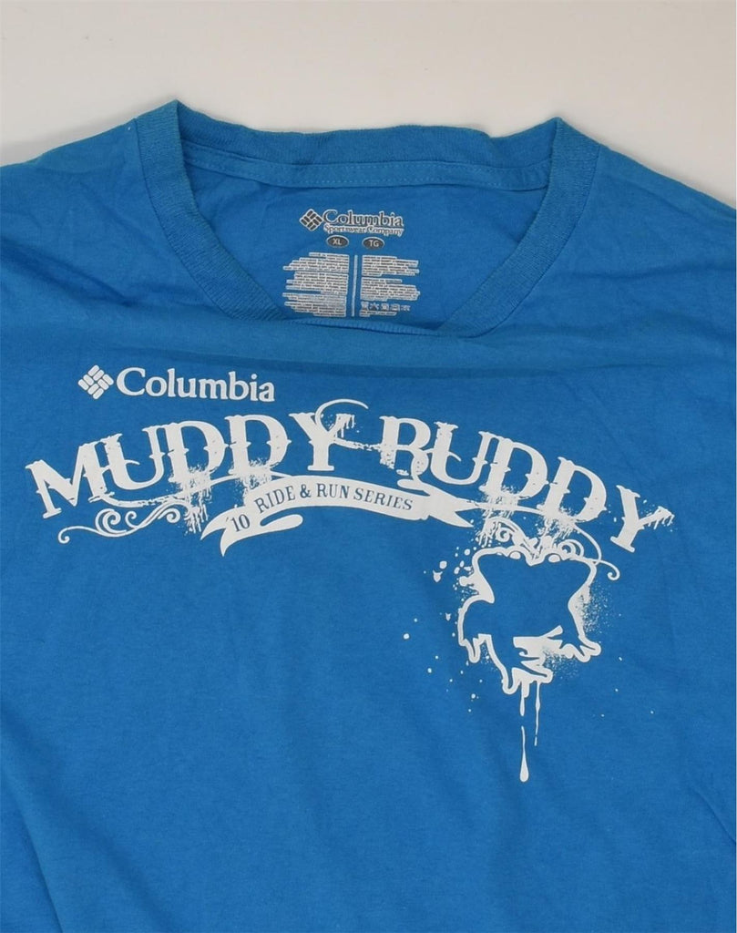 COLUMBIA Mens Slim Graphic T-Shirt Top XL Blue Cotton | Vintage Columbia | Thrift | Second-Hand Columbia | Used Clothing | Messina Hembry 