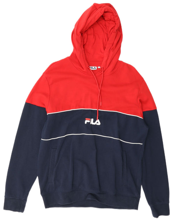 Fila Mens Graphic Hoodie Jumper Medium Navy Blue Colourblock Cotton