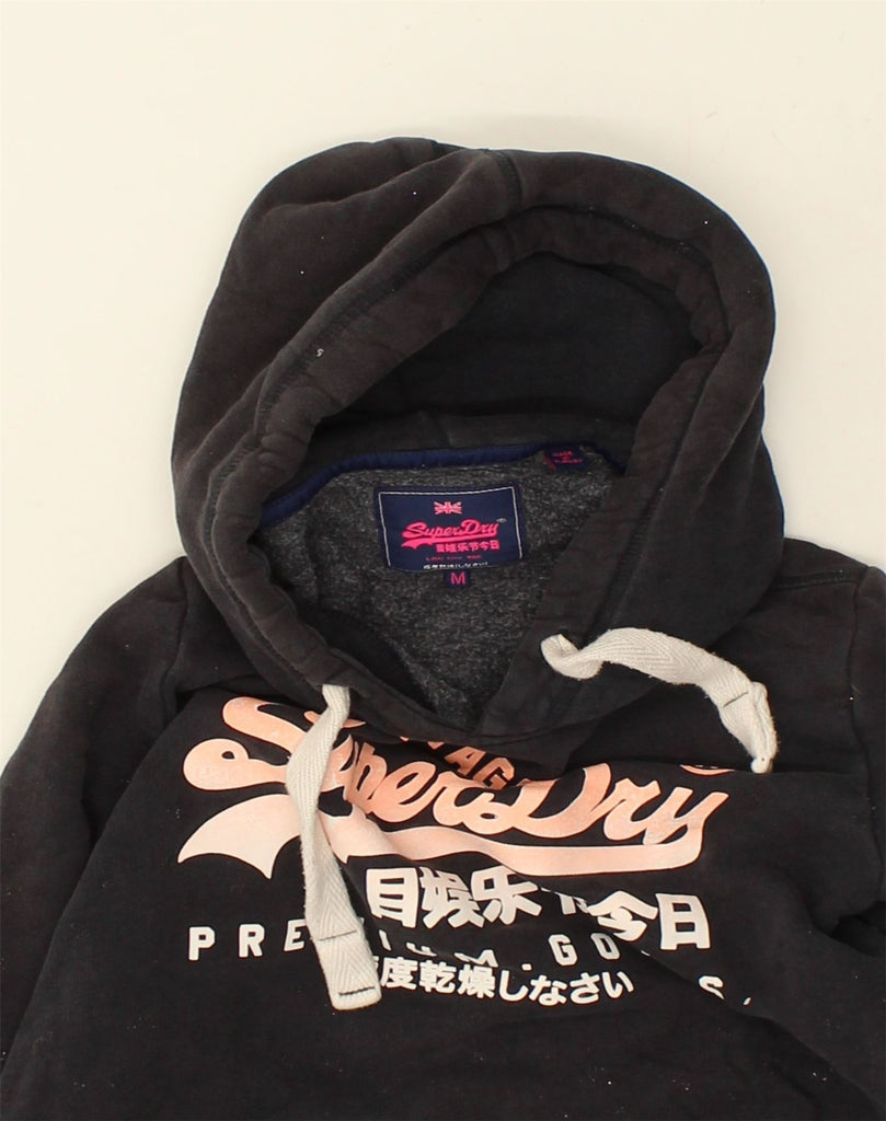 SUPERDRY Womens Graphic Hoodie Jumper UK 14 Medium Black Flecked Cotton | Vintage Superdry | Thrift | Second-Hand Superdry | Used Clothing | Messina Hembry 