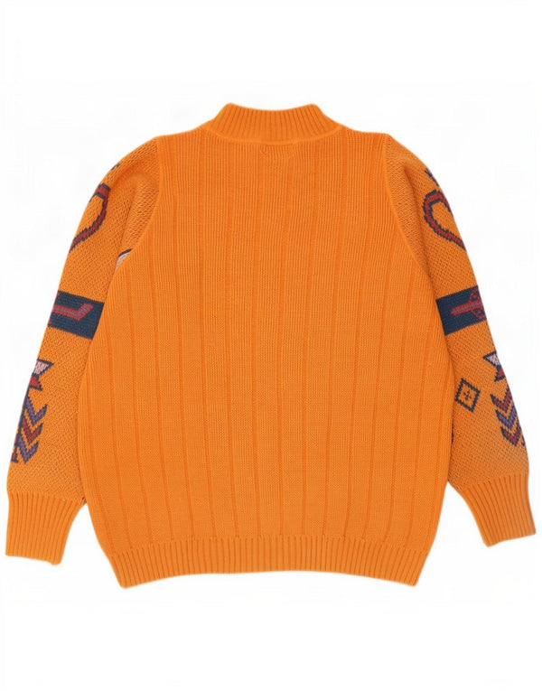REDS Mens Graphic Turtle Neck Jumper Sweater Medium Orange Geometric Wool