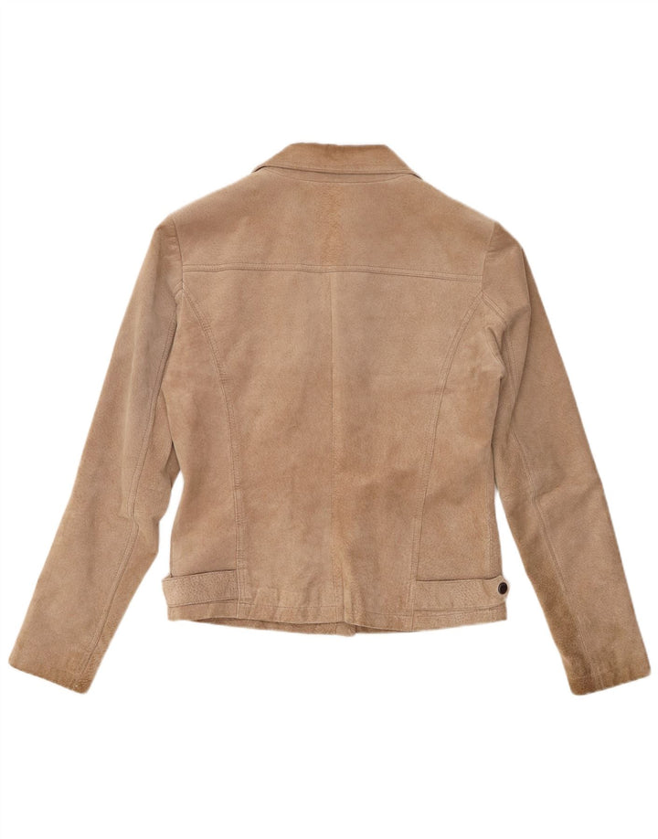 ONLY Womens Suede Biker Jacket IT 40 Small Beige Leather