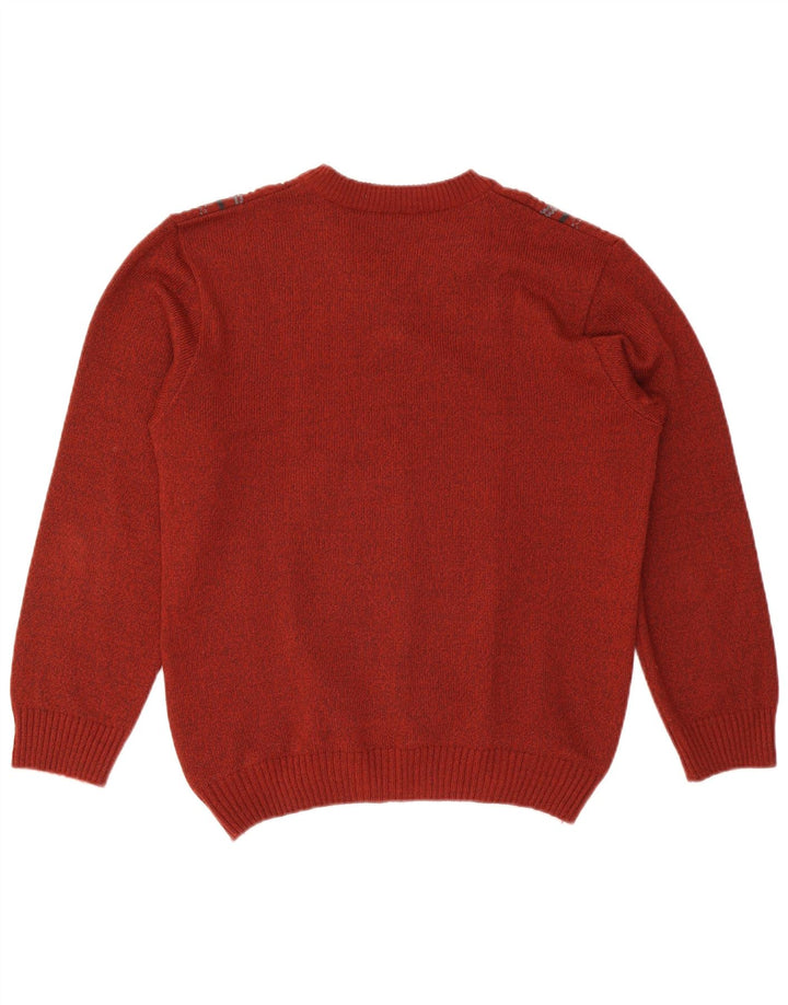 Vintage Mens V-Neck Jumper Sweater UK 38 Medium Maroon Geometric
