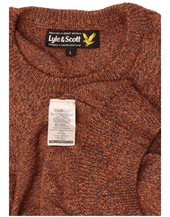Lyle & Scott Mens Crew Neck Jumper Sweater Large Brown Flecked Wool