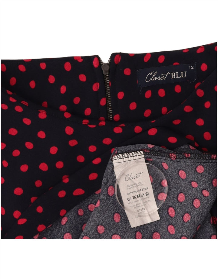 CLOSET Womens Basic Dress UK 12 Medium Navy Blue Polka Dot Polyester