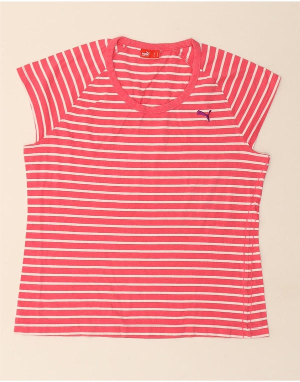 PUMA Womens Slim T-Shirt Top UK 16 Large Pink Striped