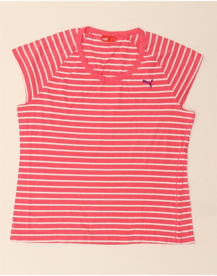 PUMA Womens Slim T-Shirt Top UK 16 Large Pink Striped