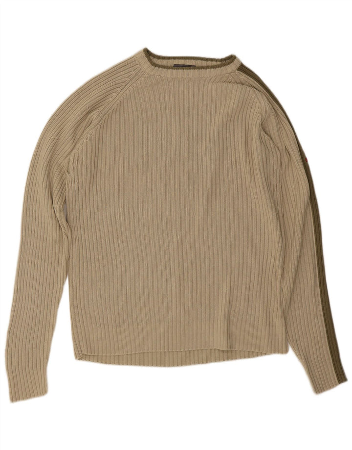 Vintage Mens Boat Neck Jumper Sweater Medium Green Striped