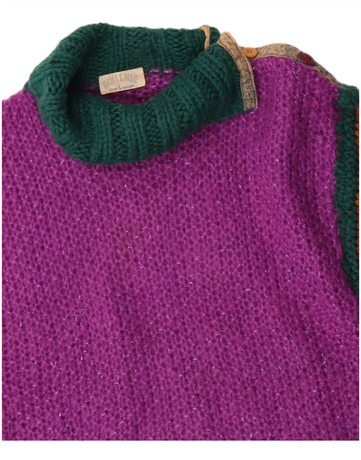 Vintage Womens Roll Neck Jumper Sweater UK 12 Medium Pink Colourblock