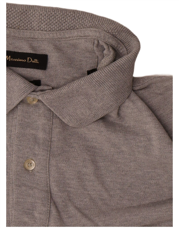 Massimo Dutti Mens Polo Shirt Large Grey Flecked Cotton