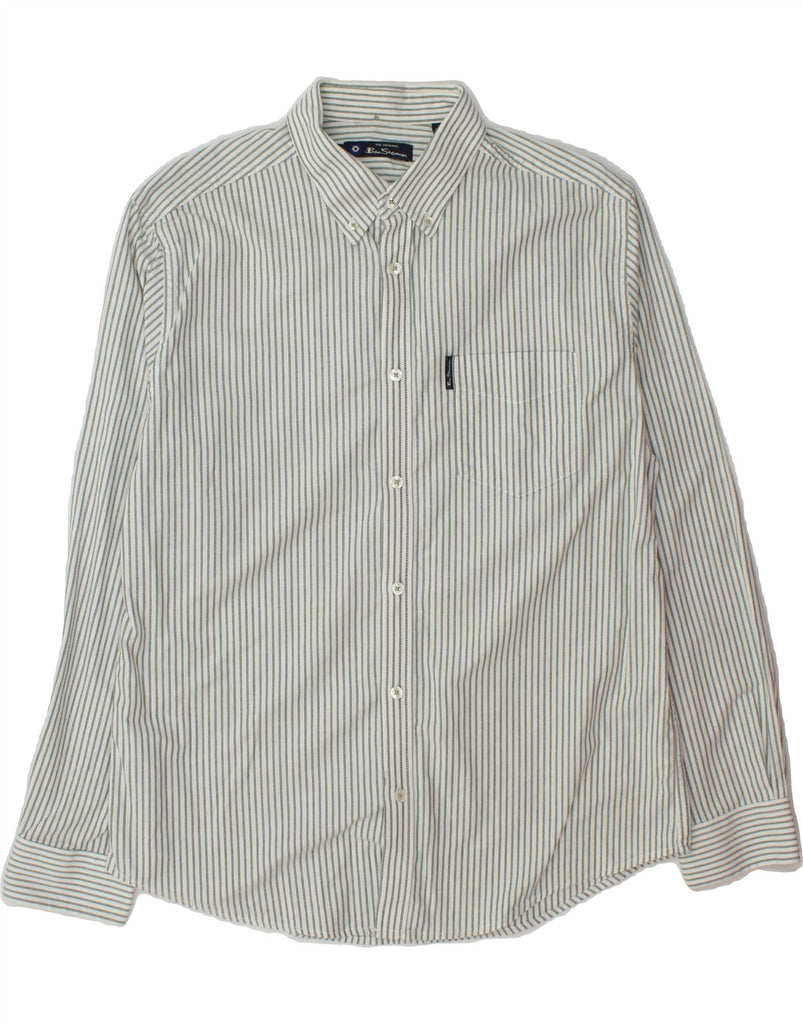 BEN SHERMAN Mens Shirt Large Green Striped Cotton Vintage Ben Sherman and Second-Hand Ben Sherman from Messina Hembry 