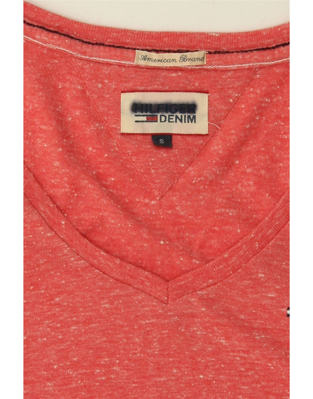 TOMMY HILFIGER Womens T-Shirt Top UK 10 Small Red Flecked Polyester Vintage Tommy Hilfiger and Second-Hand Tommy Hilfiger from Messina Hembry 
