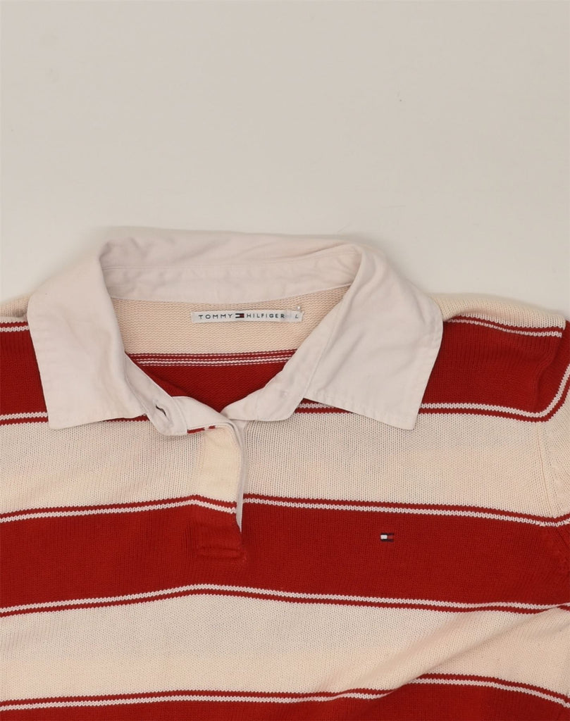 TOMMY HILFIGER Womens Graphic Polo Neck Jumper Sweater UK 14 Large Red | Vintage Tommy Hilfiger | Thrift | Second-Hand Tommy Hilfiger | Used Clothing | Messina Hembry 