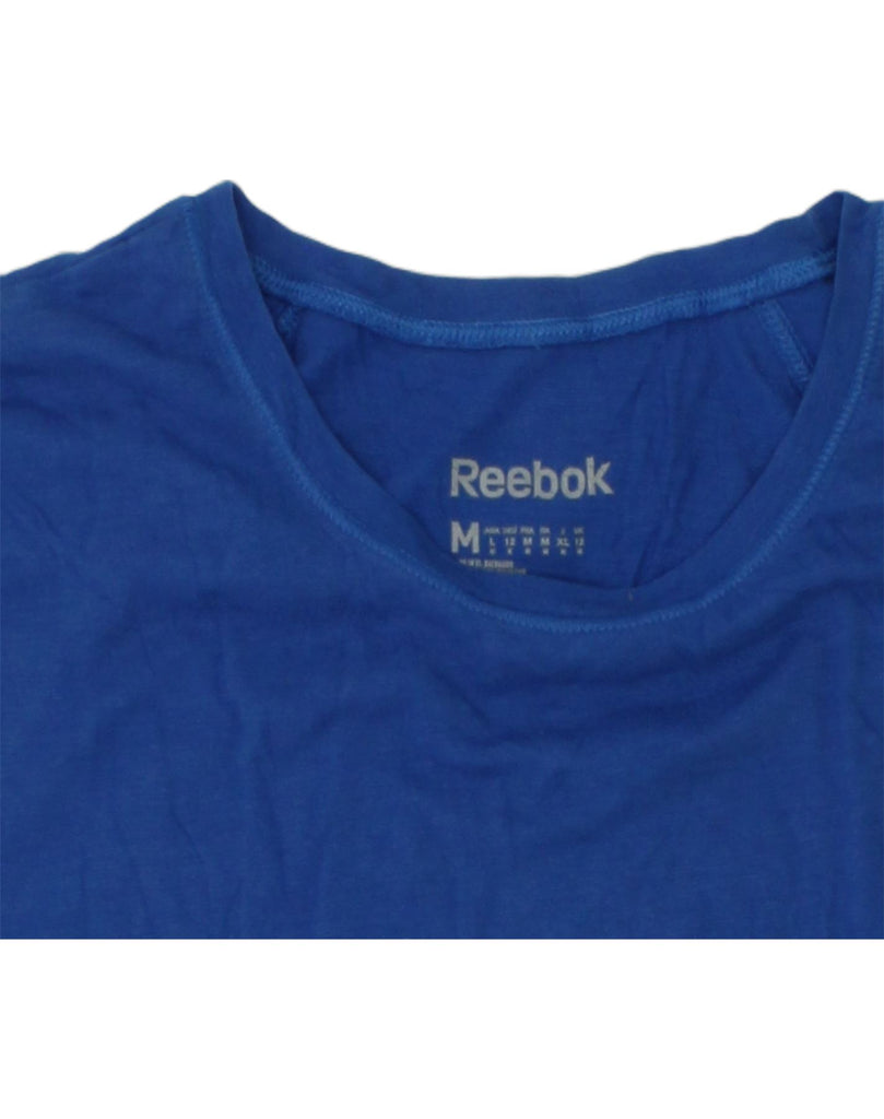 REEBOK Womens Graphic T-Shirt Top UK 12 Medium Blue Cotton | Vintage Reebok | Thrift | Second-Hand Reebok | Used Clothing | Messina Hembry 