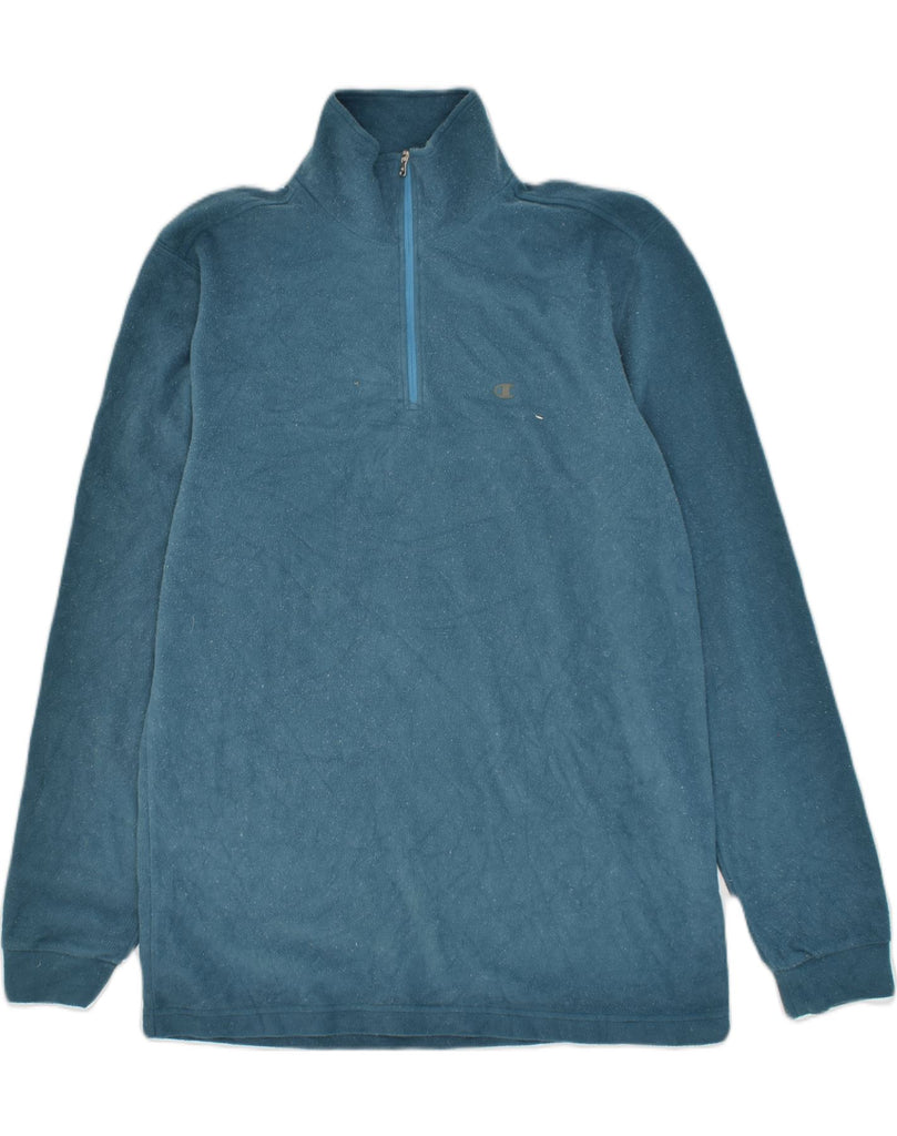 CHAMPION Mens Zip Neck Fleece Jumper XL Blue Polyester | Vintage Champion | Thrift | Second-Hand Champion | Used Clothing | Messina Hembry 