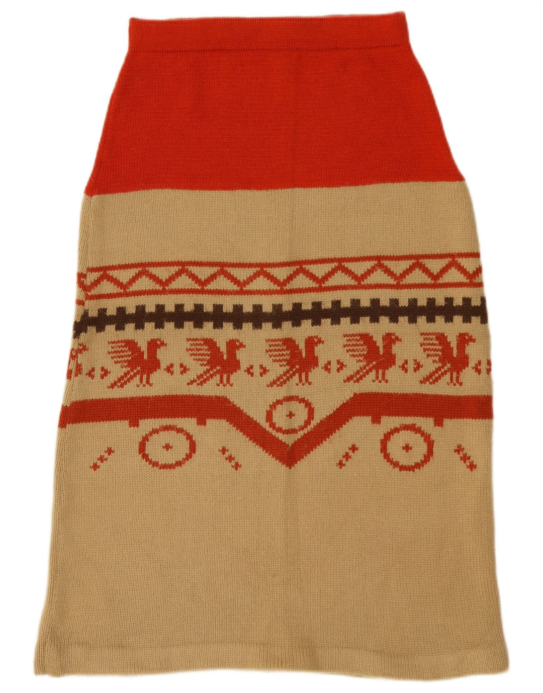 Vintage Womens Knit A-Line Skirt W26 Small Beige Geometric