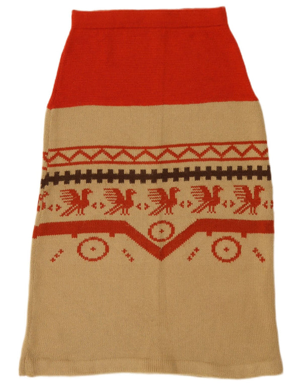 Vintage Womens Knit A-Line Skirt W26 Small Beige Geometric