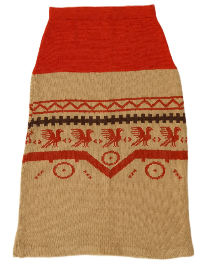 Vintage Womens Knit A-Line Skirt W26 Small Beige Geometric