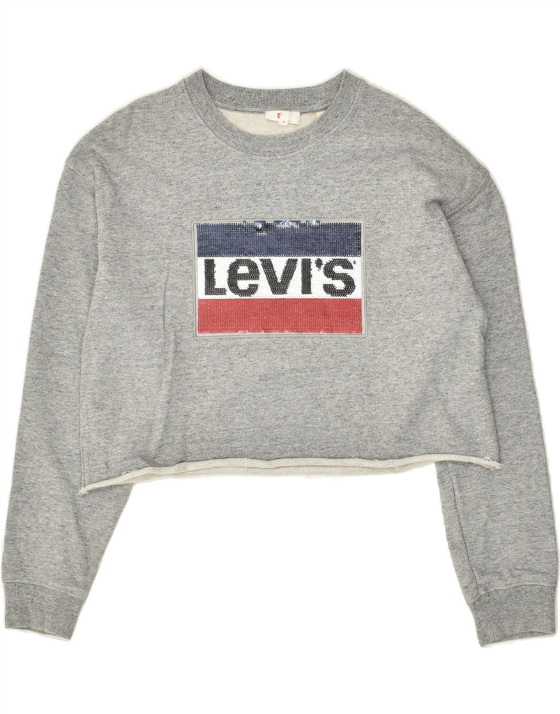 LEVI'S Womens Crop Sweatshirt Jumper UK 6 XS Grey Cotton | Vintage Levi's | Thrift | Second-Hand Levi's | Used Clothing | Messina Hembry 