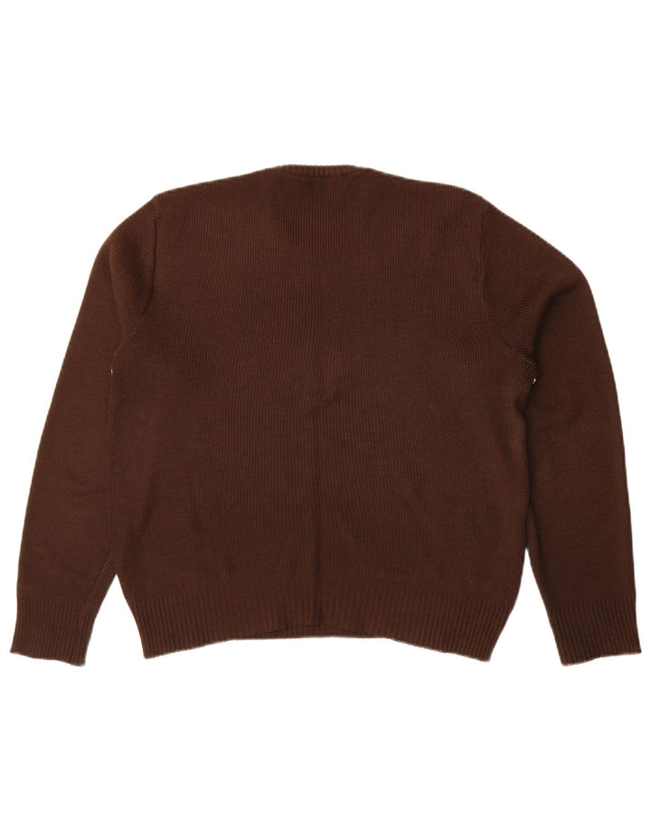 Vintage Womens Crew Neck Jumper Sweater UK 16 Large Brown Houndstooth