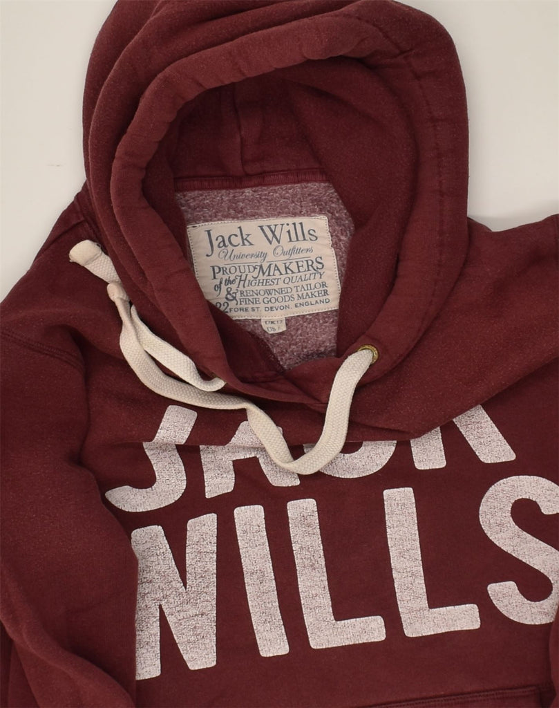 JACK WILLS Womens Graphic Hoodie Jumper UK 12 Medium Burgundy Cotton | Vintage Jack Wills | Thrift | Second-Hand Jack Wills | Used Clothing | Messina Hembry 