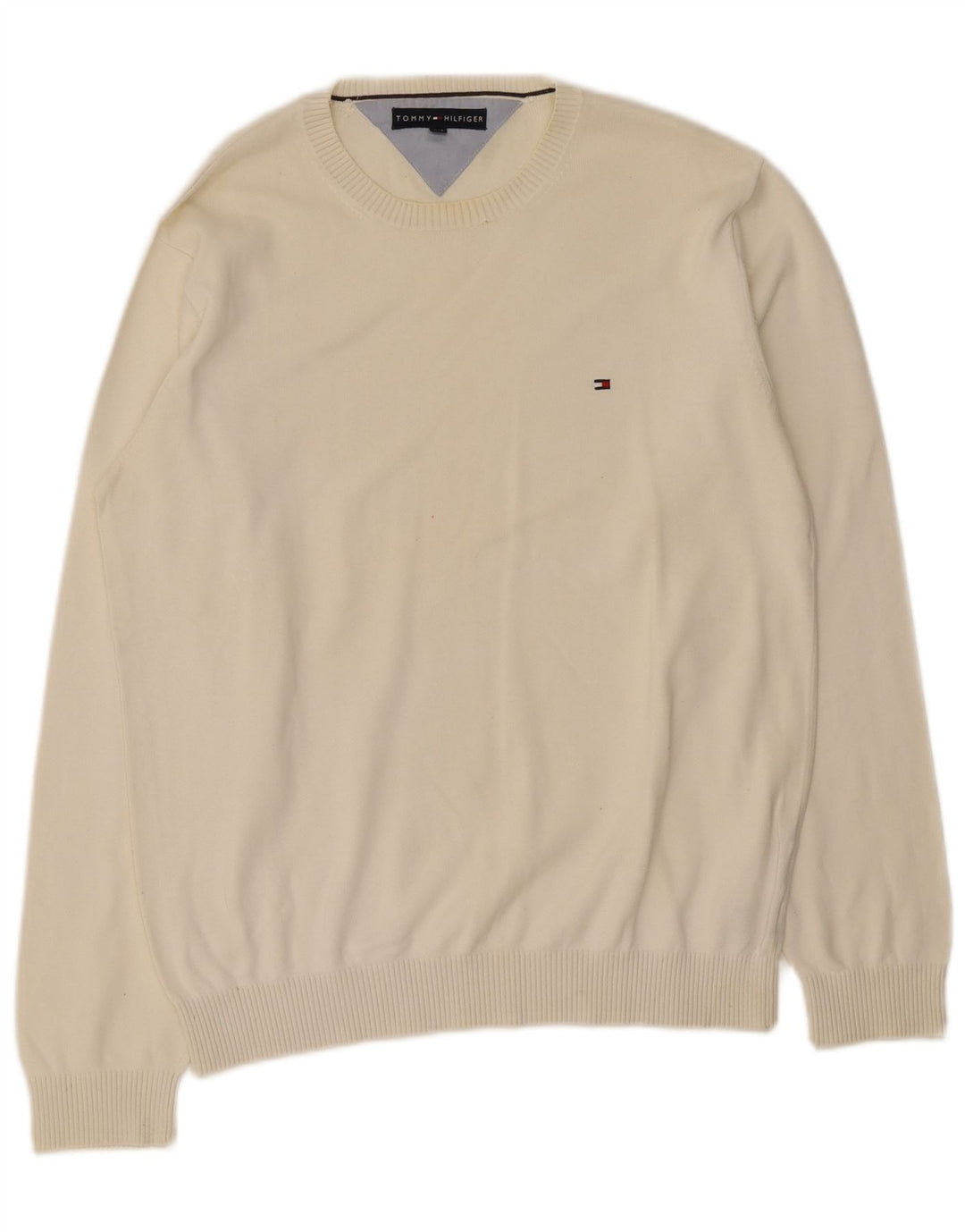 Tommy Hilfiger Mens Crew Neck Jumper Sweater Large White Cotton