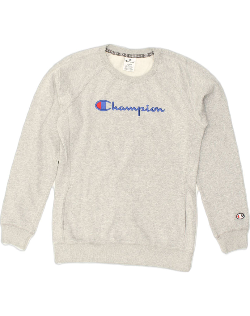 CHAMPION Mens Graphic Sweatshirt Jumper Large Grey Polyester | Vintage Champion | Thrift | Second-Hand Champion | Used Clothing | Messina Hembry 