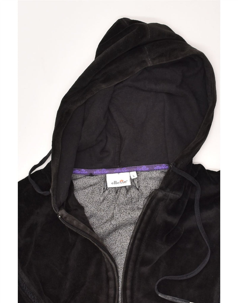 ELLESSE Womens Velour Zip Hoodie Sweater UK 16 Large Black | Vintage Ellesse | Thrift | Second-Hand Ellesse | Used Clothing | Messina Hembry 