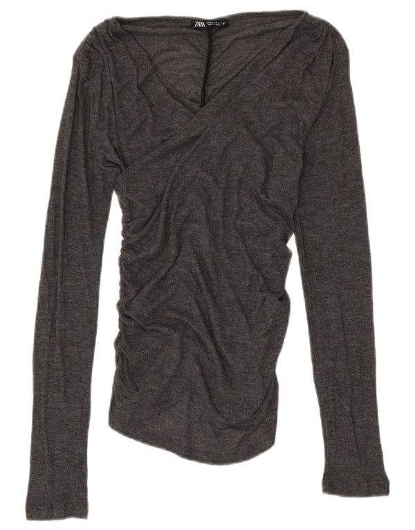 ZARA Womens Blouse Top UK 12 Medium Grey Polyester
