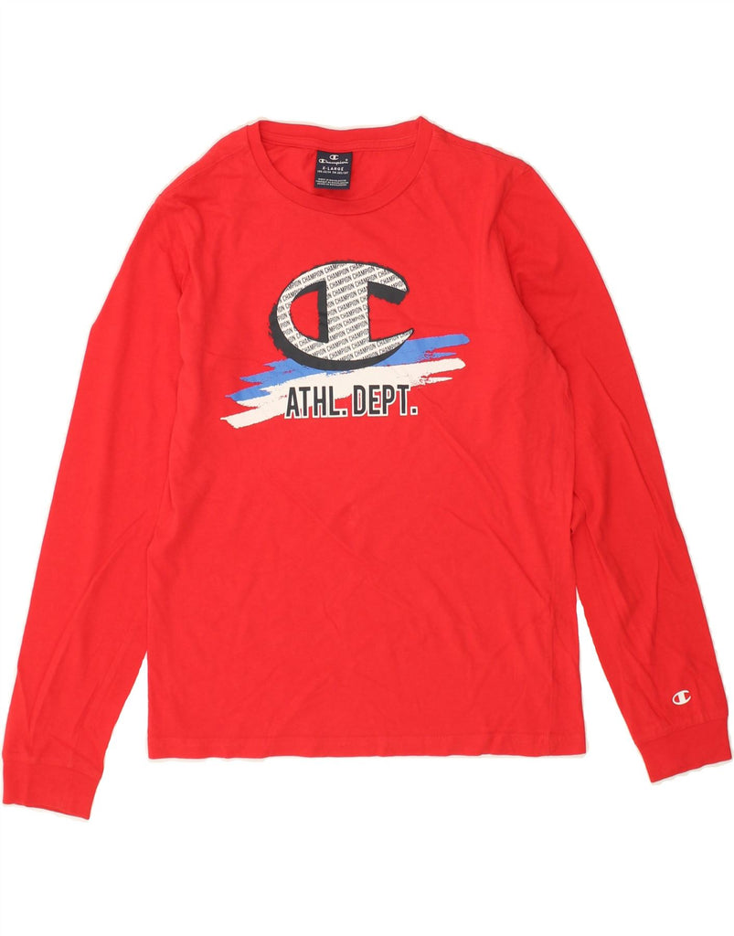 CHAMPION Boys Graphic Top Long Sleeve 13-14 Years XL Red Cotton | Vintage Champion | Thrift | Second-Hand Champion | Used Clothing | Messina Hembry 