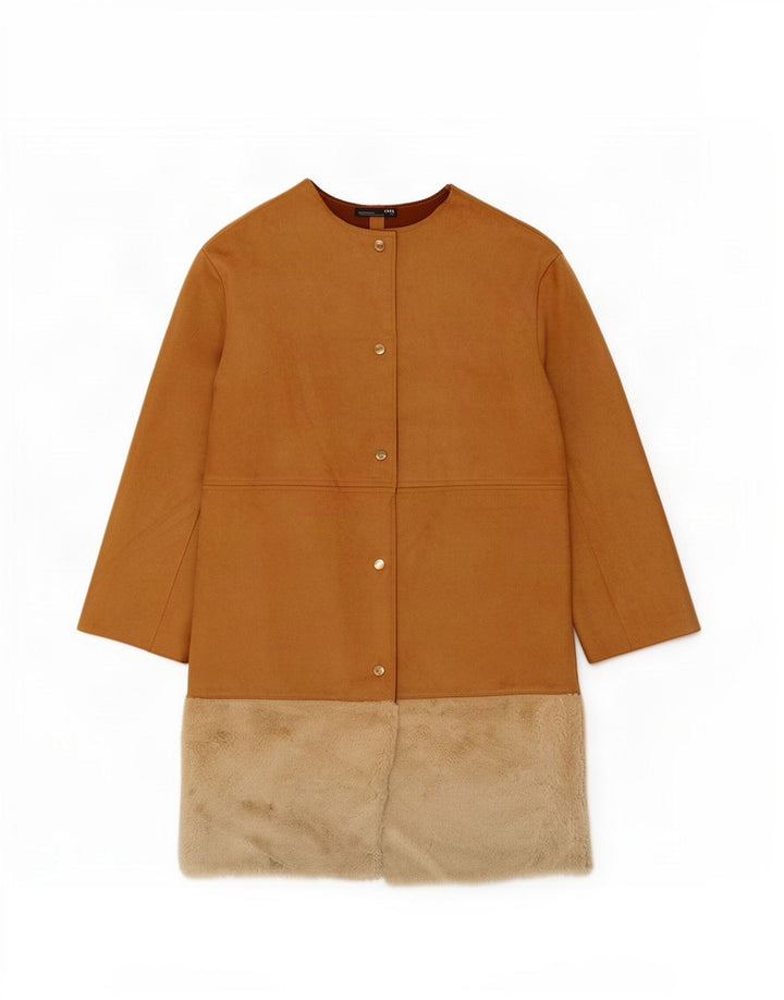 Zara Womens Overcoat UK 14 Medium Brown Colourblock Polyester