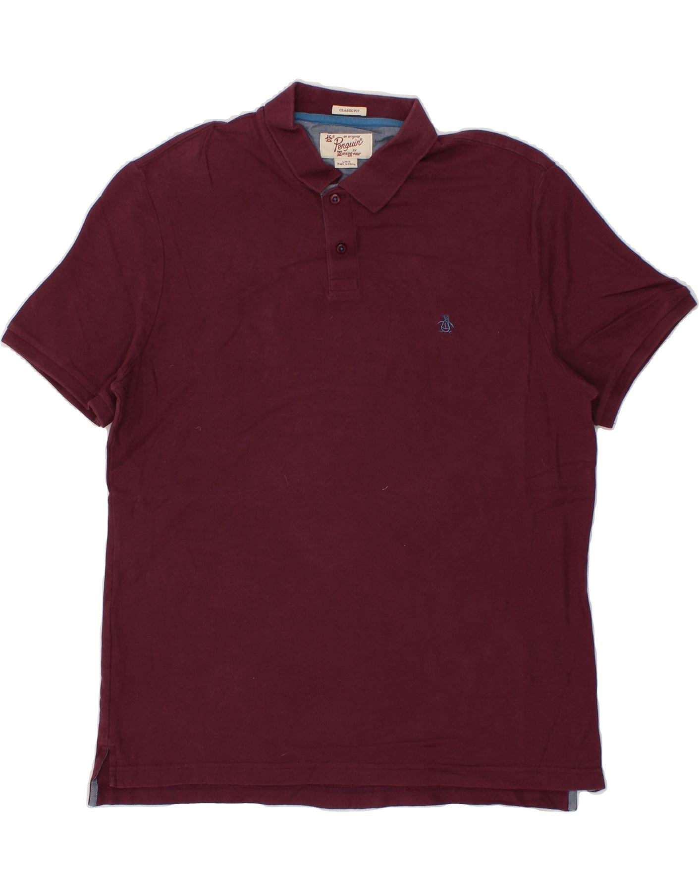 PENGUIN Mens Classic Fit Polo Shirt Large Maroon Cotton