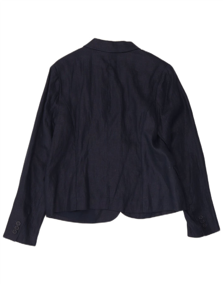 Monsoon Womens 1 Button Blazer Jacket UK 14 Large Navy Blue Linen
