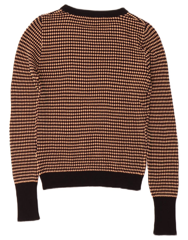 Zara Womens Crop Crew Neck Jumper Sweater UK 12 Medium Brown Striped