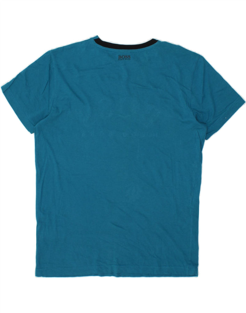 HUGO BOSS Mens Graphic T-Shirt Top Small Blue Viscose | Vintage Hugo Boss | Thrift | Second-Hand Hugo Boss | Used Clothing | Messina Hembry 