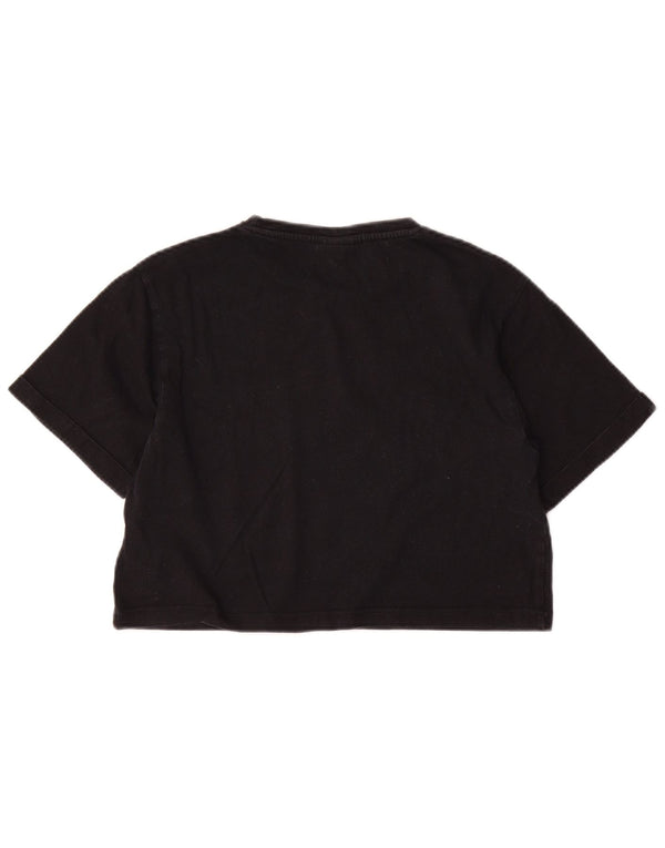 ELLESSE Womens Oversized Crop Graphic T-Shirt Top UK 6 XS Black Cotton