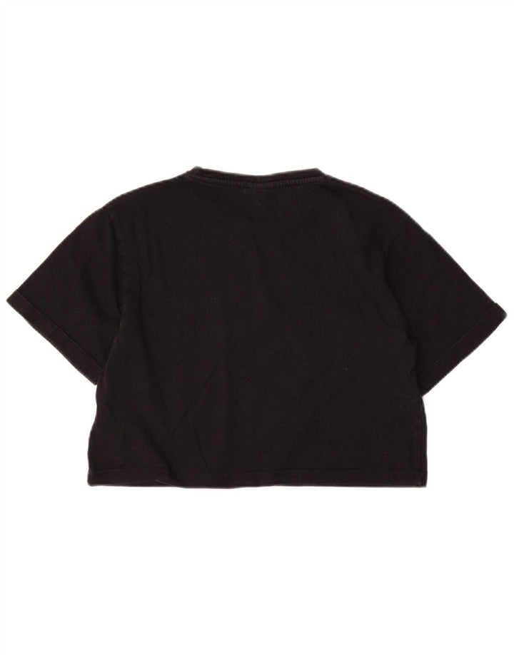 ELLESSE Womens Oversized Crop Graphic T-Shirt Top UK 6 XS Black Cotton