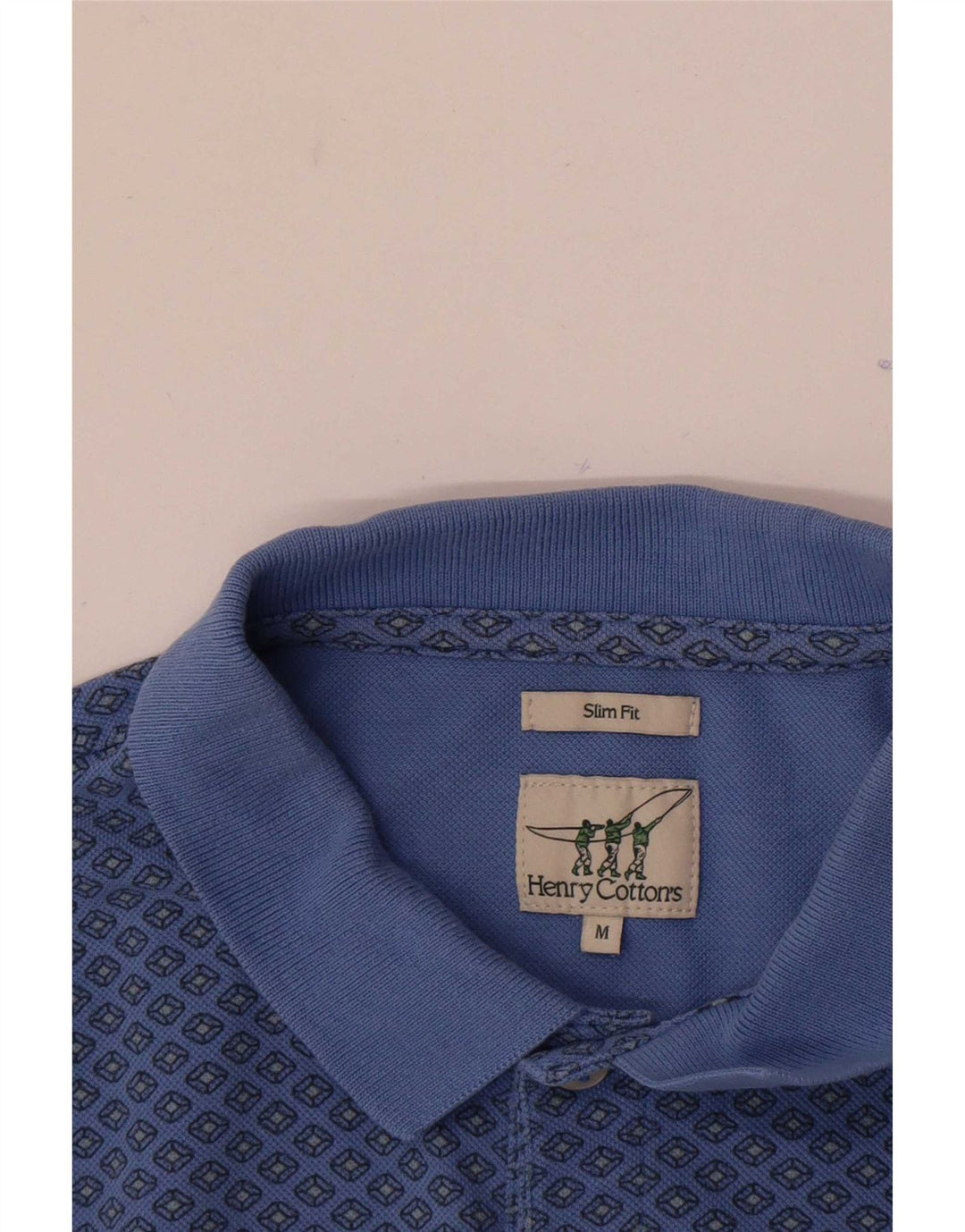 Henry Cottons Mens Slim Fit Polo Shirt Medium Blue Geometric