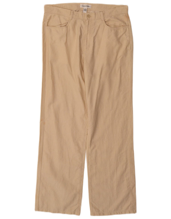 CALVIN KLEIN Mens Straight Casual Trousers W33 L31 Beige Pinstripe Cotton