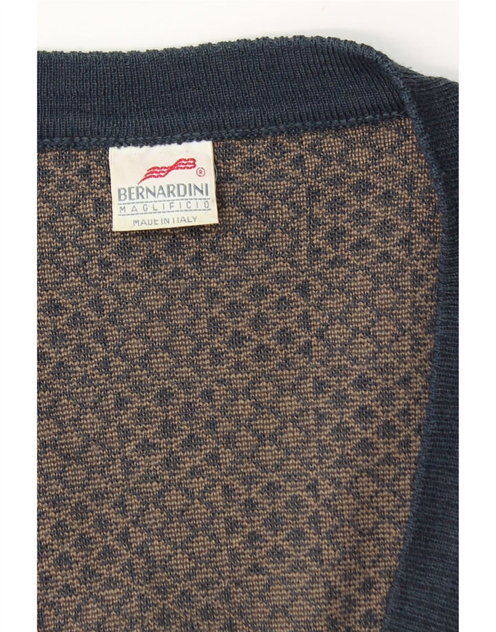 Bernardini Mens Cardigan Sweater Medium Navy Blue Geometric Wool