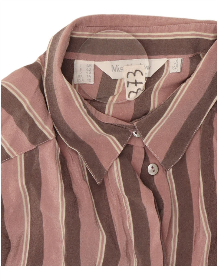 VINTAGE Womens Shirt Blouse UK 14 Large Pink Striped Silk
