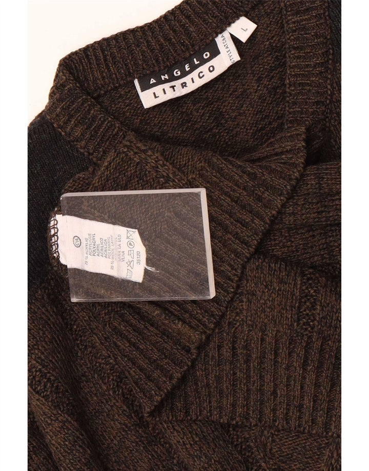 Angelo Litrico Mens V-Neck Jumper Sweater Large Brown Acrylic