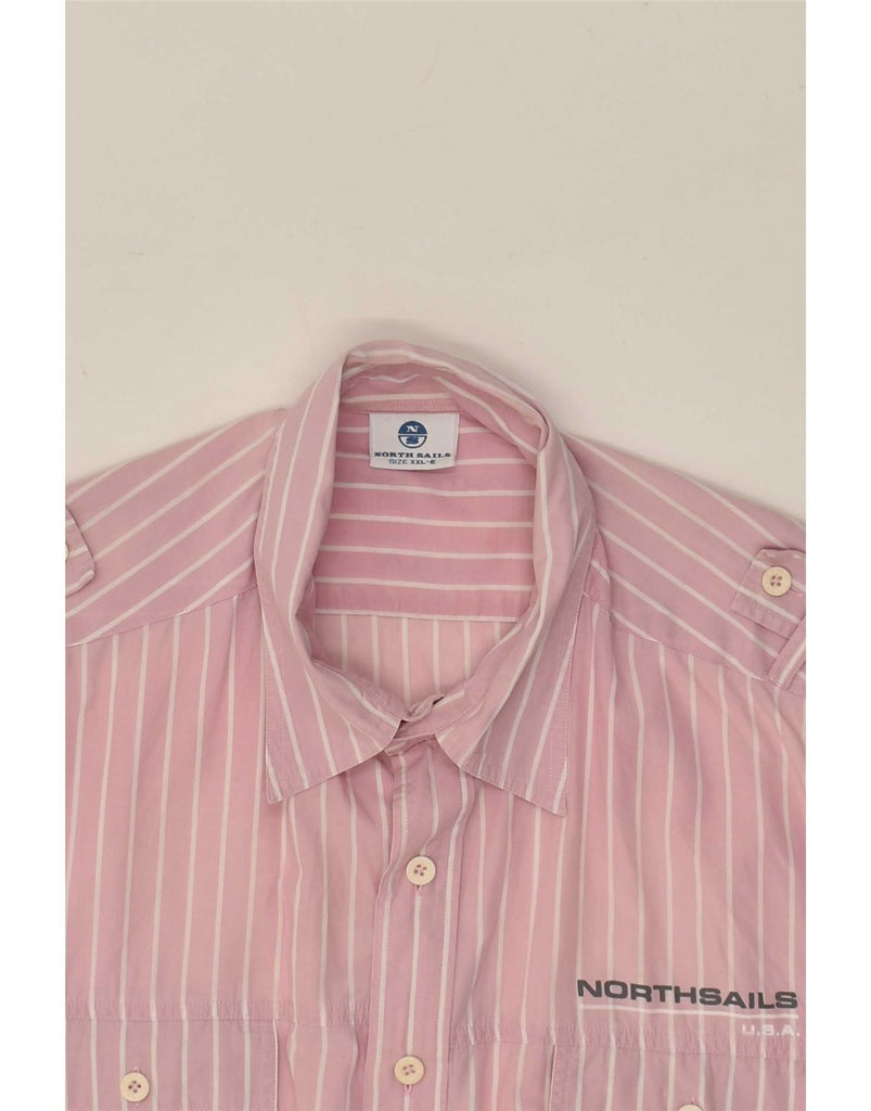 NORTH SAILS Mens Military Graphic Short Sleeve Shirt 2XL Pink Pinstripe Vintage North Sails and Second-Hand North Sails from Messina Hembry 