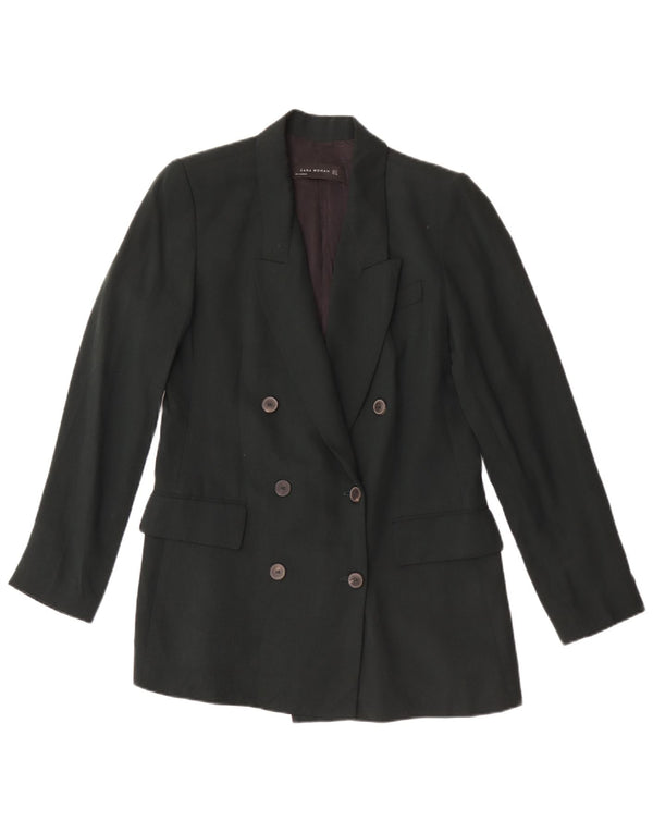 Zara Womens Double Breasted Blazer Jacket UK 10 Small Green Lyocell