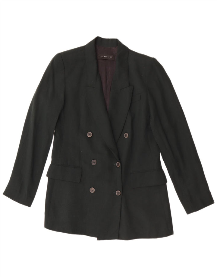 Zara Womens Double Breasted Blazer Jacket UK 10 Small Green Lyocell
