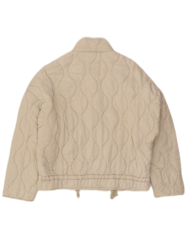 Zara Womens Oversized Quilted Jacket UK 10 Small Beige Cotton