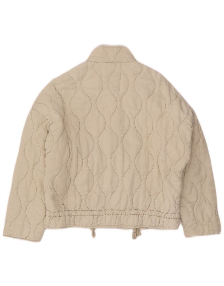 Zara Womens Oversized Quilted Jacket UK 10 Small Beige Cotton